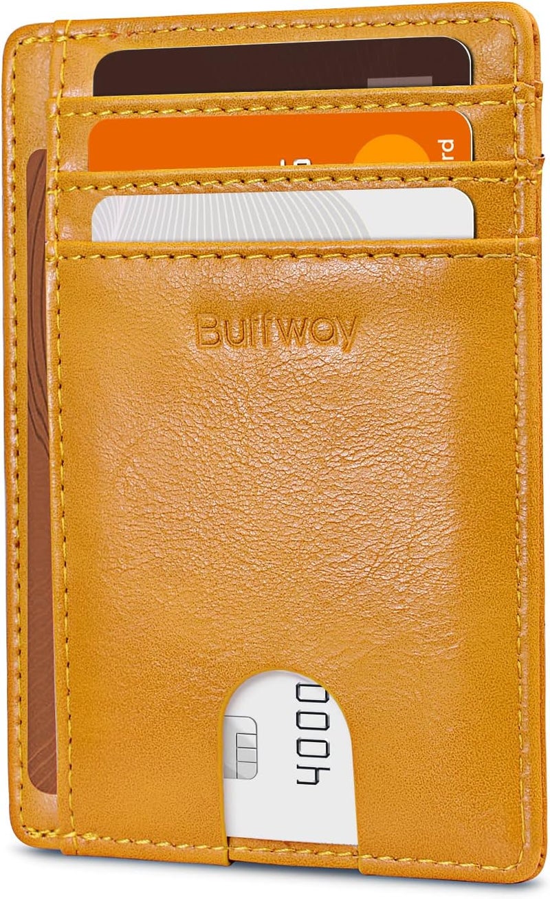 Buffway Slim Minimalist Front Pocket RFID Blocking Leather Wallets for Men and Women - Alaska Yellow - Image 1