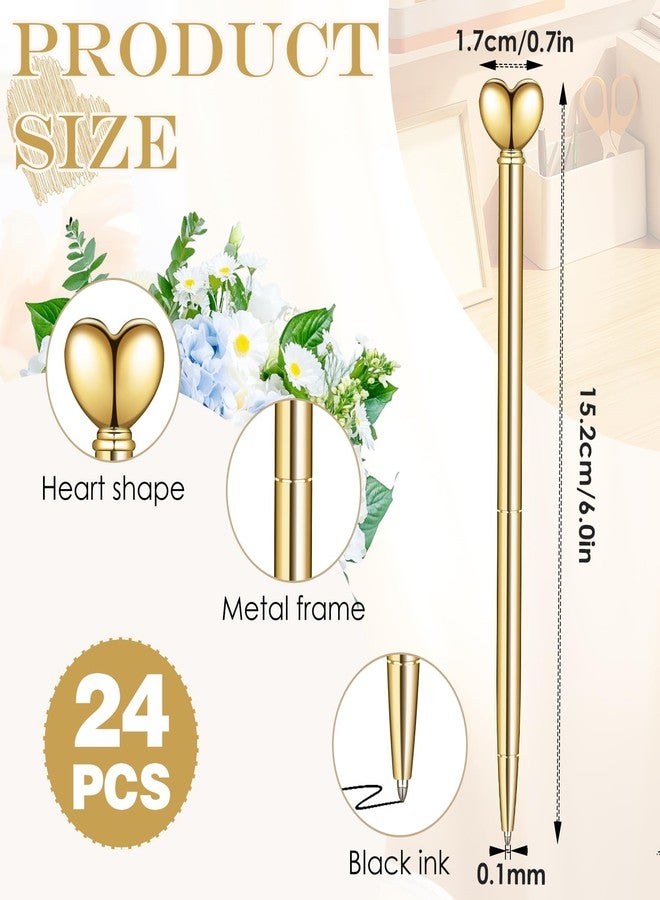 Cptoion 24 Pack Heart Shaped Pens Metal Pen, Gold Retractable Ballpoint Pens, 1.0 mm Black Ink, Cute Decorative Heart Pens for Valentine’s Day, Bridal Shower, Wedding Party Favors - Image 2