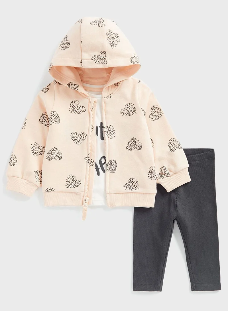 mothercare Kids Printed T-Shirt & Hoodie With Leggings Set