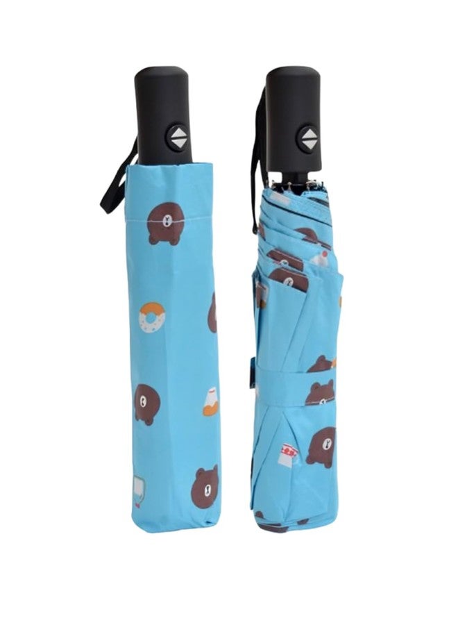 FABINALIV Sky Blue Cartoon Print Auto ON/OFF Waterproof Automatic Compact Umbrella (FLUB-1024-SBlue) - Image 1