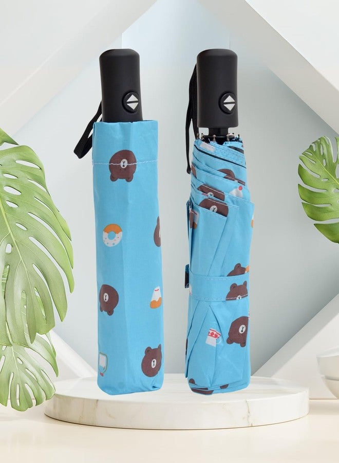 FABINALIV Sky Blue Cartoon Print Auto ON/OFF Waterproof Automatic Compact Umbrella (FLUB-1024-SBlue) - Image 2