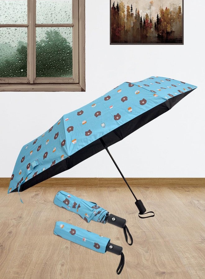 FABINALIV Sky Blue Cartoon Print Auto ON/OFF Waterproof Automatic Compact Umbrella (FLUB-1024-SBlue) - Image 4