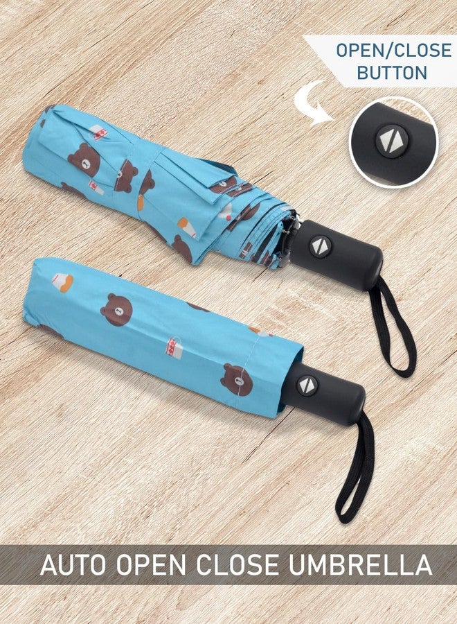 FABINALIV Sky Blue Cartoon Print Auto ON/OFF Waterproof Automatic Compact Umbrella (FLUB-1024-SBlue) - Image 3