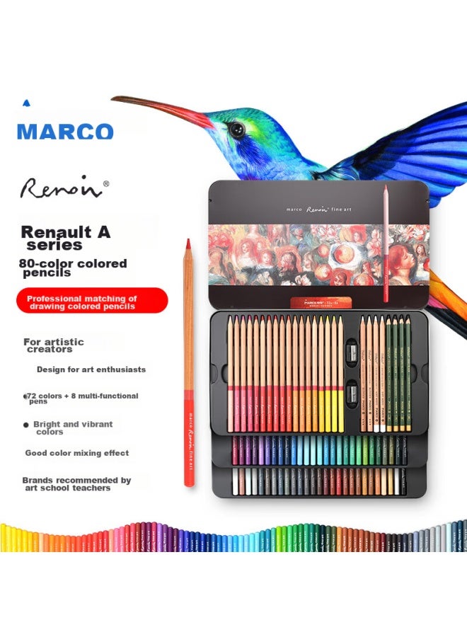 Marco Colored Pencils 72 8 Colors, Oil-based Colored Pencils Drawing Set, Professional Art Design Hand-drawn Special Iron Box Upgraded Version, Gift, Leino Series 3100-80tn - Image 1