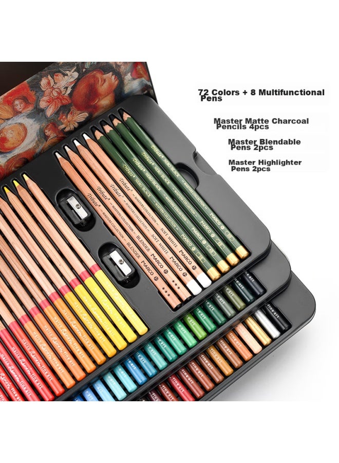 Marco Colored Pencils 72 8 Colors, Oil-based Colored Pencils Drawing Set, Professional Art Design Hand-drawn Special Iron Box Upgraded Version, Gift, Leino Series 3100-80tn - Image 3