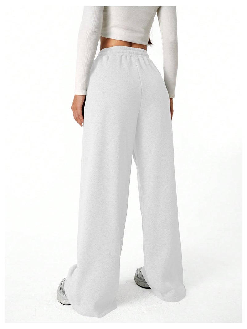 Verdusa Girl's Bowknot Baggy Sweatpants Lightweight Straight Leg Athletic Pants with Pockets Solid White 12 Years - Image 2