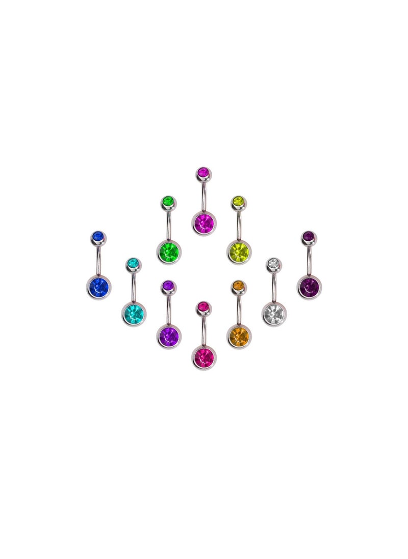 Generic - Belly Button Rings Set, 20 PCS Belly Button Piercing, Stainless Steel Navel Piercing, Barbell Navel Ring, with Double Crystal, Body Piercing Jewellery, Novelty Jewelry, Imitation Diamonds Belly Ring - Image 1