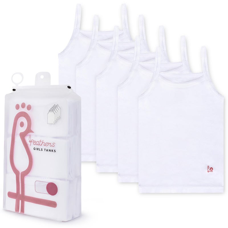 Feathers Girls Undershirts Tagless Camisoles - 5 pk Super Soft Cotton Cami Girls Tank Tops (Size 2, White) - Image 5