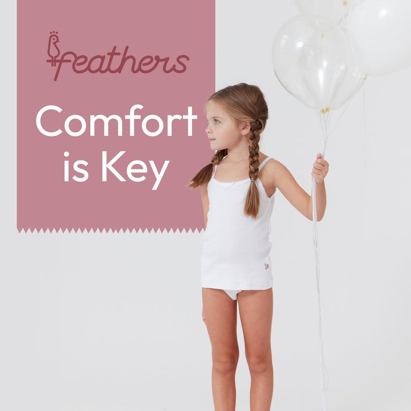 Feathers Girls Undershirts Tagless Camisoles - 5 pk Super Soft Cotton Cami Girls Tank Tops (Size 2, White) - Image 4
