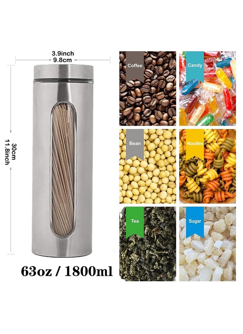 تابيت 1PCS 1800ml علب المطبخ القهوة السكر الشاي الحلوى جرات تخزين مع نافذة الزجاج حاويات الفولاذ المقاوم للصدأ مع أغطية للطحين الكوكيز التوابل الحبوب مطبخ جرة تخزين الأغذية  - Image 2