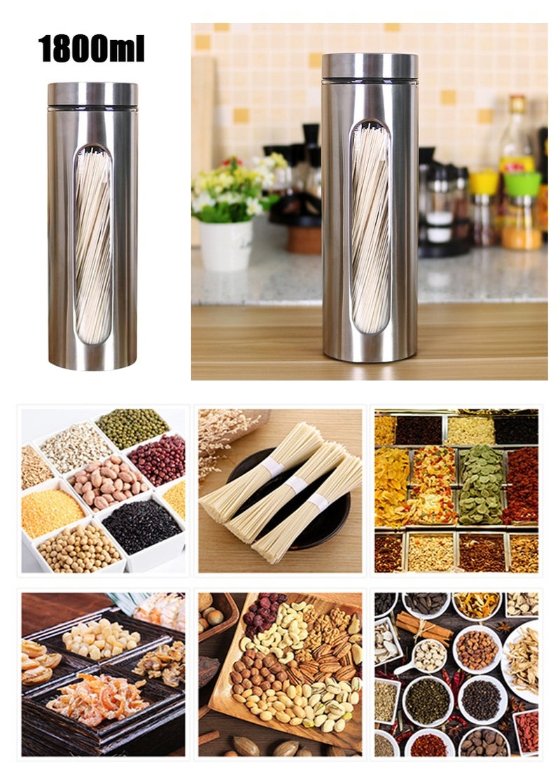 تابيت 1PCS 1800ml علب المطبخ القهوة السكر الشاي الحلوى جرات تخزين مع نافذة الزجاج حاويات الفولاذ المقاوم للصدأ مع أغطية للطحين الكوكيز التوابل الحبوب مطبخ جرة تخزين الأغذية  - Image 1