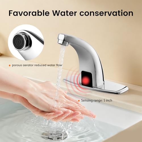Gangang Touchless Bathroom Sink Faucet，Automatic Motion Sensor Faucets with 1 Hole Plate for Water Bath Commercial Lavatory Farmhouse, Chrome - Image 2