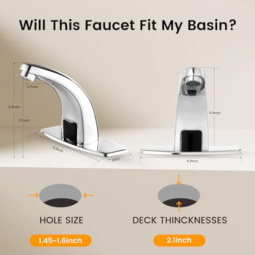 Gangang Touchless Bathroom Sink Faucet，Automatic Motion Sensor Faucets with 1 Hole Plate for Water Bath Commercial Lavatory Farmhouse, Chrome - Image 4