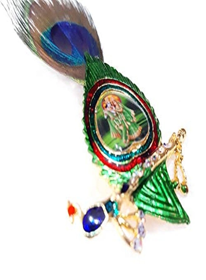 SRC Creations Radha Krishna Mor Pankh Bansuri Brooch with Peacock Feather Stylish Pack of 10 Pcs - Image 5