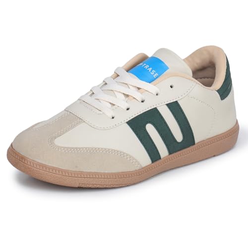 TRASE Casual Sneaker Shoes for Women | Soft Cushioned Insole | Sneakers for Woman | Lightweight | Comfortable | Stylish, Trendy Girls and Women Sneakers with Laces (Green-Cream, 6 UK) - Image 1