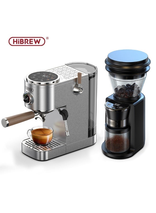 HiBREW G3 Automatic Conical Burr Electric Coffee Grinder with H13 Semi Automatic Espresso Coffee Machine,Bundle 2 Items, Home Coffee Maker Set, Adjustable Temp for Cold/Hot Brew, Cappuccino - Image 1