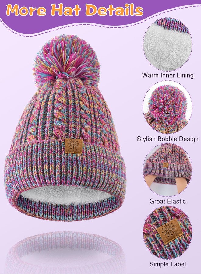 Clothclose Winter Hats for Kids - Kids Beanie, Toddler Knit Girls Winter Hat with Cute Pom-Pom Warm Fleece, Knit Girls Hat, Purple and Red - Image 2