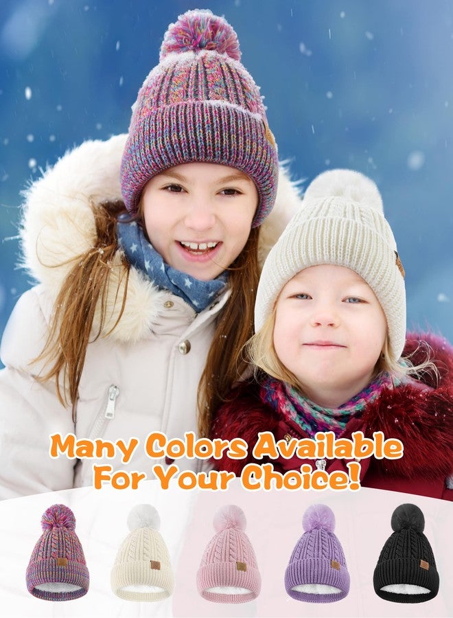 Clothclose Winter Hats for Kids - Kids Beanie, Toddler Knit Girls Winter Hat with Cute Pom-Pom Warm Fleece, Knit Girls Hat, Purple and Red - Image 5