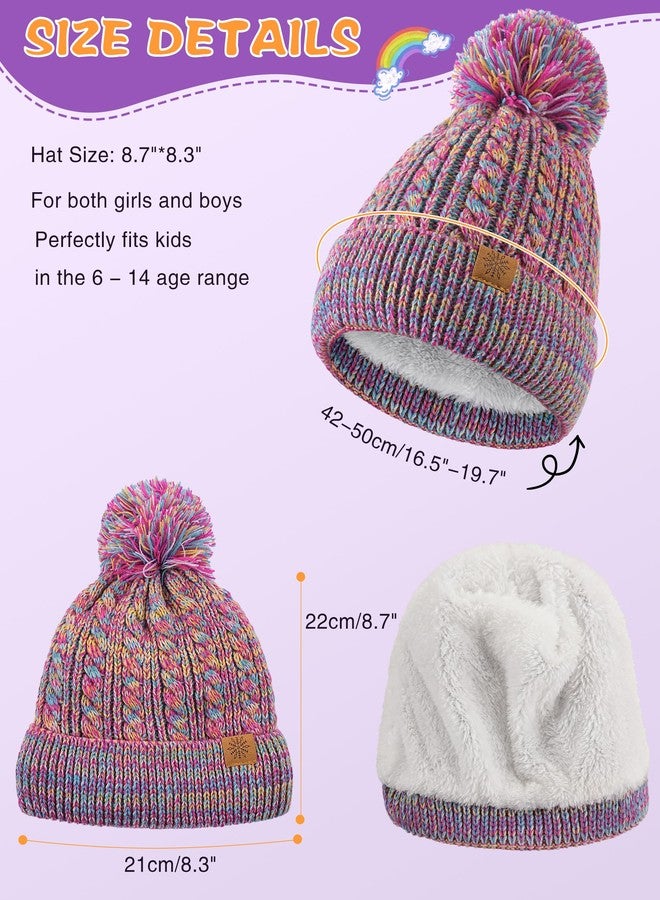 Clothclose Winter Hats for Kids - Kids Beanie, Toddler Knit Girls Winter Hat with Cute Pom-Pom Warm Fleece, Knit Girls Hat, Purple and Red - Image 3