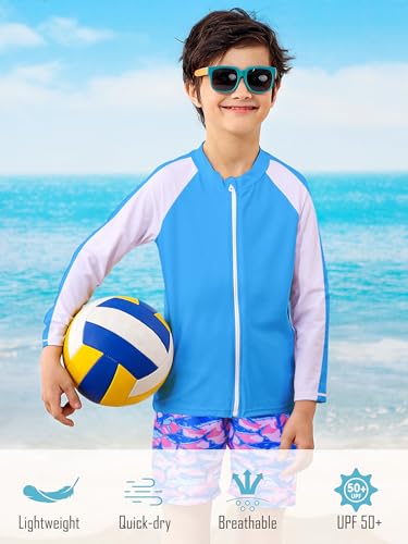 SunFocus 4t 5t Boys Swim Set Two Piece Bathing Suit Kid Rash Guard Blue Swimwear Long Sleeve Zipper Swimsuit Swim Trunks with Shirt Purple Shark - Image 3