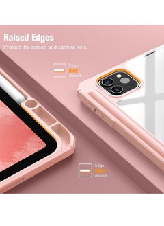 glassology Hybrid Slim Case for iPad Pro 12.9-inch 6th Generation 2022, Built-in Pencil Holder, Shockproof Cover with Clear Transparent Back Shell with Screen Protector (Pink)  - Image 5