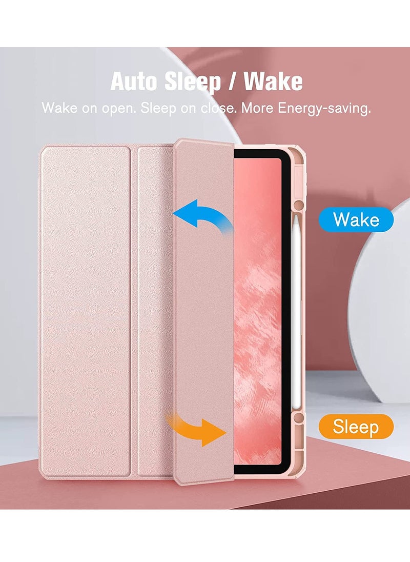 Hybrid Slim Case for iPad Pro 12.9-inch 6th Generation 2022, Built-in Pencil Holder, Shockproof Cover with Clear Transparent Back Shell with Screen Protector (Pink)