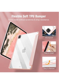 glassology Hybrid Slim Case for iPad Pro 12.9-inch 6th Generation 2022, Built-in Pencil Holder, Shockproof Cover with Clear Transparent Back Shell with Screen Protector (Pink)  - Image 3