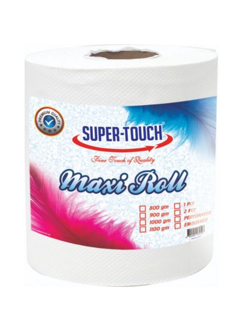 Super Touch Maxi Roll Auto Cut Roll 900Gm, 1Ply Embozed