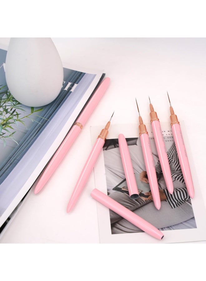 Metallic Nail Art Brushes, 5Pcs Liner Brush Set, UV Gel Polish Painting Art Design Pen for Long Lines, Thin Details, Fine Drawing Sizes 4/8/12/20/25mm(Pink) - Image 4