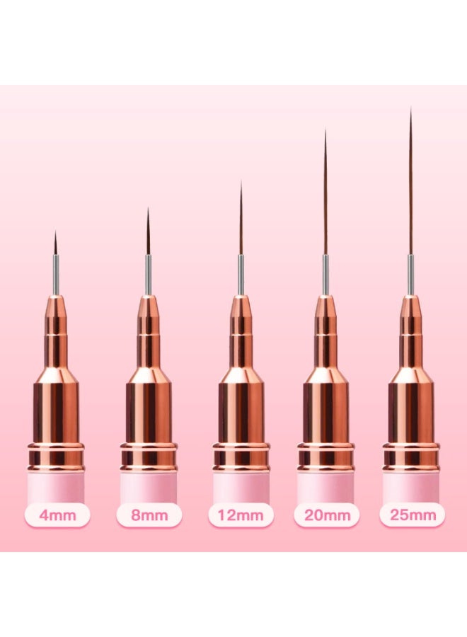 Metallic Nail Art Brushes, 5Pcs Liner Brush Set, UV Gel Polish Painting Art Design Pen for Long Lines, Thin Details, Fine Drawing Sizes 4/8/12/20/25mm(Pink) - Image 2