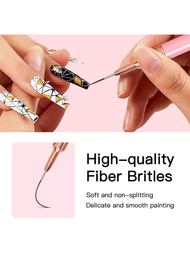 Metallic Nail Art Brushes, 5Pcs Liner Brush Set, UV Gel Polish Painting Art Design Pen for Long Lines, Thin Details, Fine Drawing Sizes 4/8/12/20/25mm(Pink) - Image 3