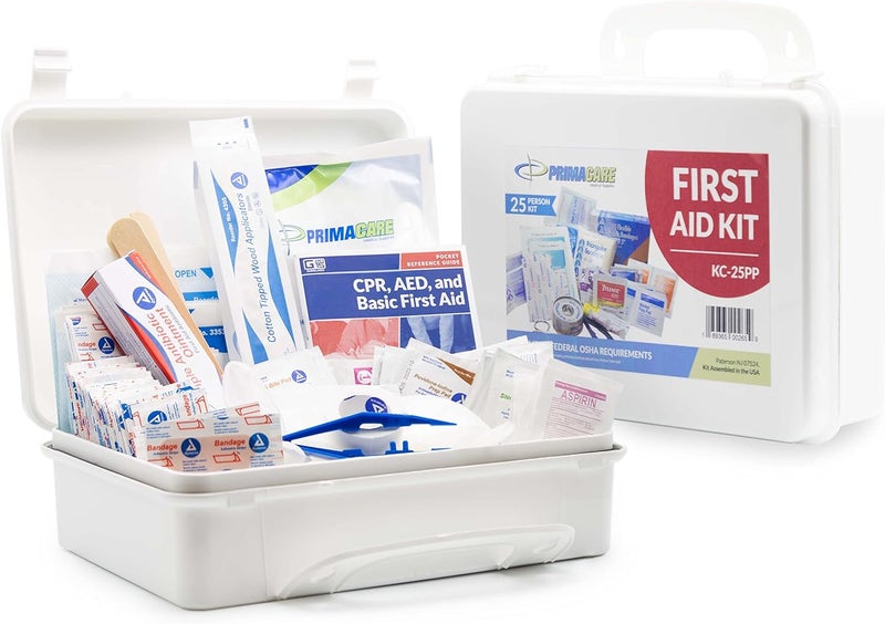 PRIMACARE طقم الإسعافات الأولية للطوارئ المتوسطة من برايم كير لـ 25 شخصًا للمنازل والمدارس والمكاتب، مثبت على الحائط، أبيض - Image 1
