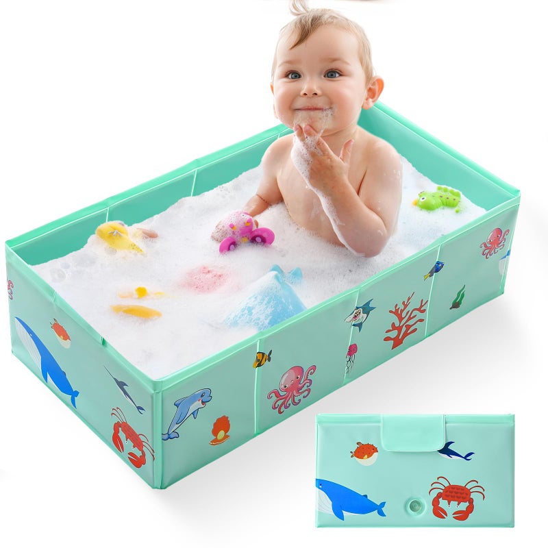 Tohetsuzp Portable Foldable Baby Bathtub with Drain Plug, 30" L x 15.2" W x 8.6" H Kids Travel Tub, Converts Shower to Tub, No Assembly Folds Flat for Storage, for Infant Toddler 6M-5 Years, Green - Image 1
