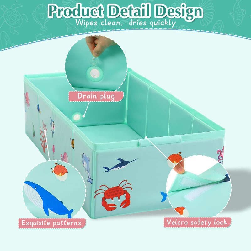 Tohetsuzp Portable Foldable Baby Bathtub with Drain Plug, 30" L x 15.2" W x 8.6" H Kids Travel Tub, Converts Shower to Tub, No Assembly Folds Flat for Storage, for Infant Toddler 6M-5 Years, Green - Image 3