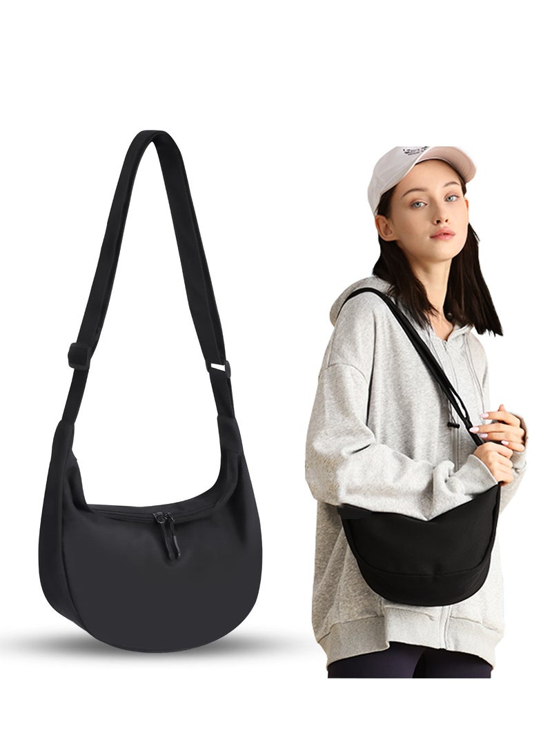 SYOSI Small Sling Crossbody Bag for Women Men, Casual Crossbody Bag Sling Backpack with Adjustable Strap, Lightweight Nylon Shoulder Waist Pack Belt Bag with 2 Zippers for School Travel Hiking (Black)  - Image 1