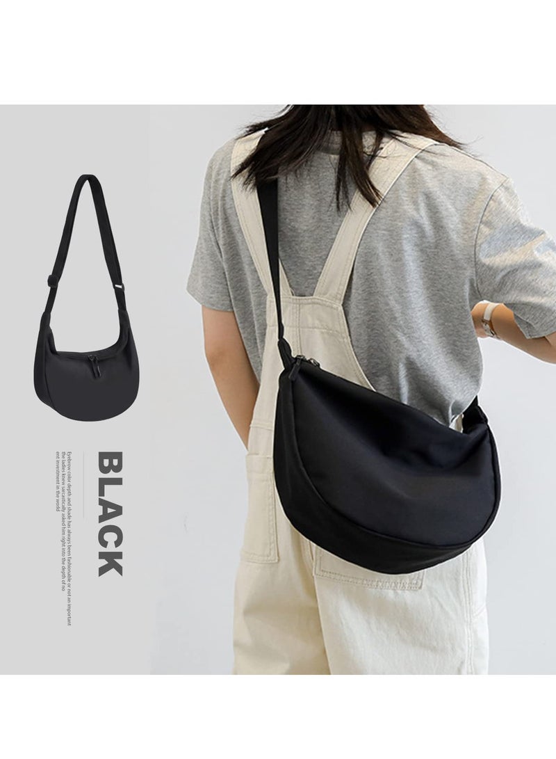 SYOSI Small Sling Crossbody Bag for Women Men, Casual Crossbody Bag Sling Backpack with Adjustable Strap, Lightweight Nylon Shoulder Waist Pack Belt Bag with 2 Zippers for School Travel Hiking (Black)  - Image 2