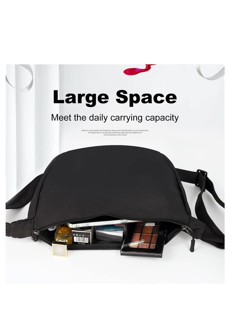 SYOSI Small Sling Crossbody Bag for Women Men, Casual Crossbody Bag Sling Backpack with Adjustable Strap, Lightweight Nylon Shoulder Waist Pack Belt Bag with 2 Zippers for School Travel Hiking (Black)  - Image 4