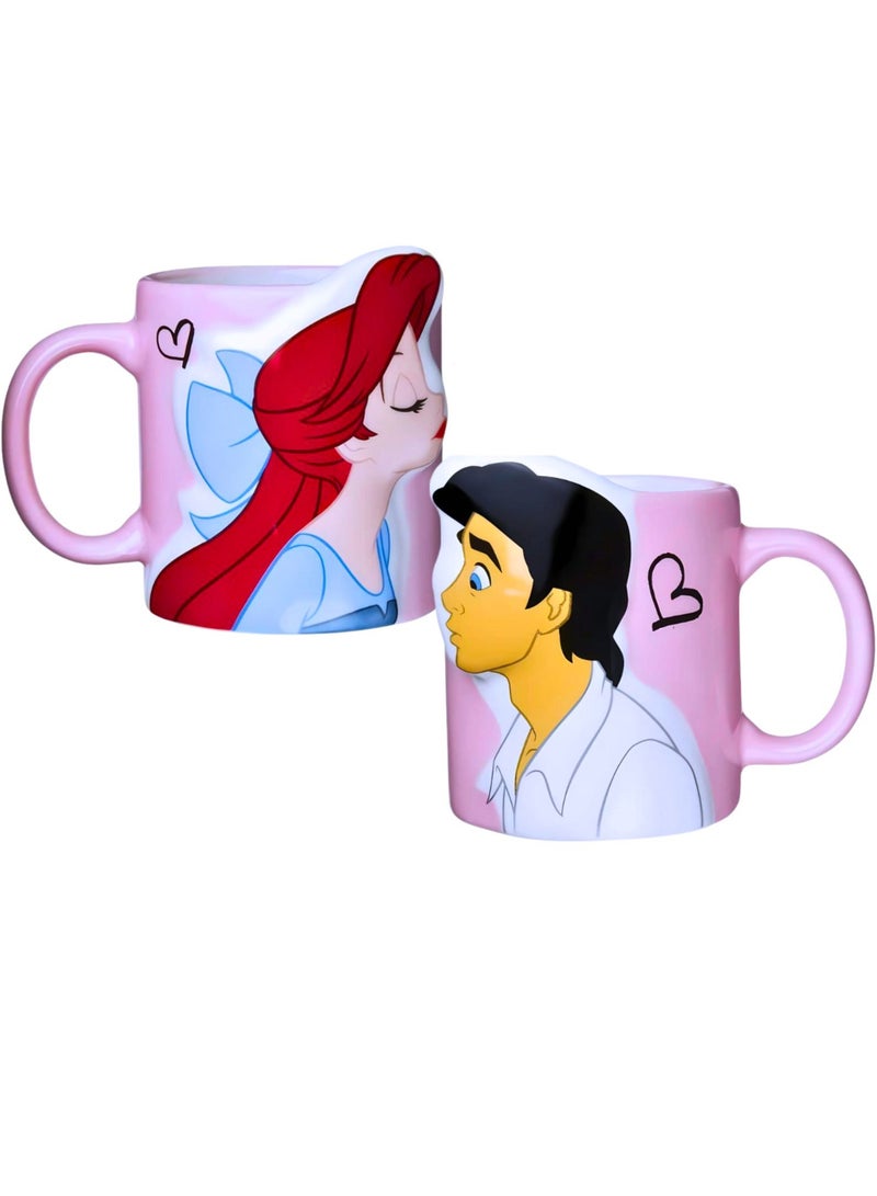 Couple Pair Mug Cartoon Character Ceramic Mug Coffee Cup For Couple, Student, Friends Water Cup 300ml (Ariel & Eric) - Image 1