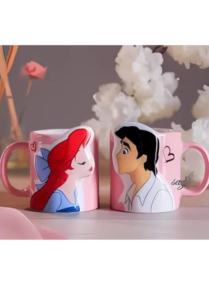 Couple Pair Mug Cartoon Character Ceramic Mug Coffee Cup For Couple, Student, Friends Water Cup 300ml (Ariel & Eric) - Image 3