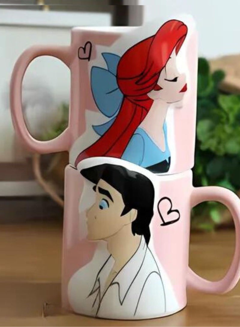 Couple Pair Mug Cartoon Character Ceramic Mug Coffee Cup For Couple, Student, Friends Water Cup 300ml (Ariel & Eric) - Image 2