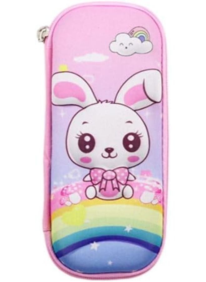 Girls Pencil Case New 3D Cover Large Capacity Pencil Case, Student School Supplies Organizer (Rabbit and Rainbow(Pink)) - Image 1