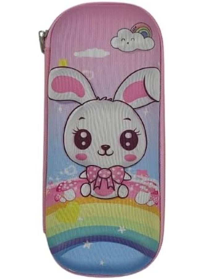 Girls Pencil Case New 3D Cover Large Capacity Pencil Case, Student School Supplies Organizer (Rabbit and Rainbow(Pink)) - Image 2