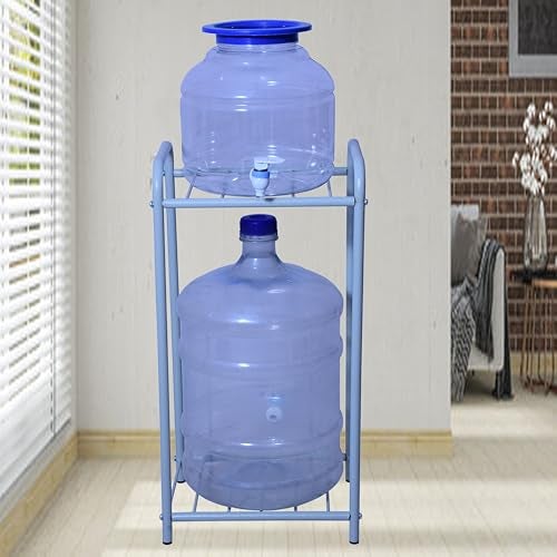 D&V ENGINEERING - Creative in innovation D&V Engineering Metal Water Dispenser Stand for 20L Bottle | 2-Tier Water Bottle Holder & Flower Pot Stand | 2.2 ft Tall Water Filter Stand - Grey - Image 1