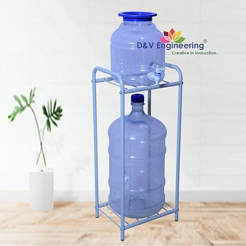 D&V ENGINEERING - Creative in innovation D&V Engineering Metal Water Dispenser Stand for 20L Bottle | 2-Tier Water Bottle Holder & Flower Pot Stand | 2.2 ft Tall Water Filter Stand - Grey - Image 2