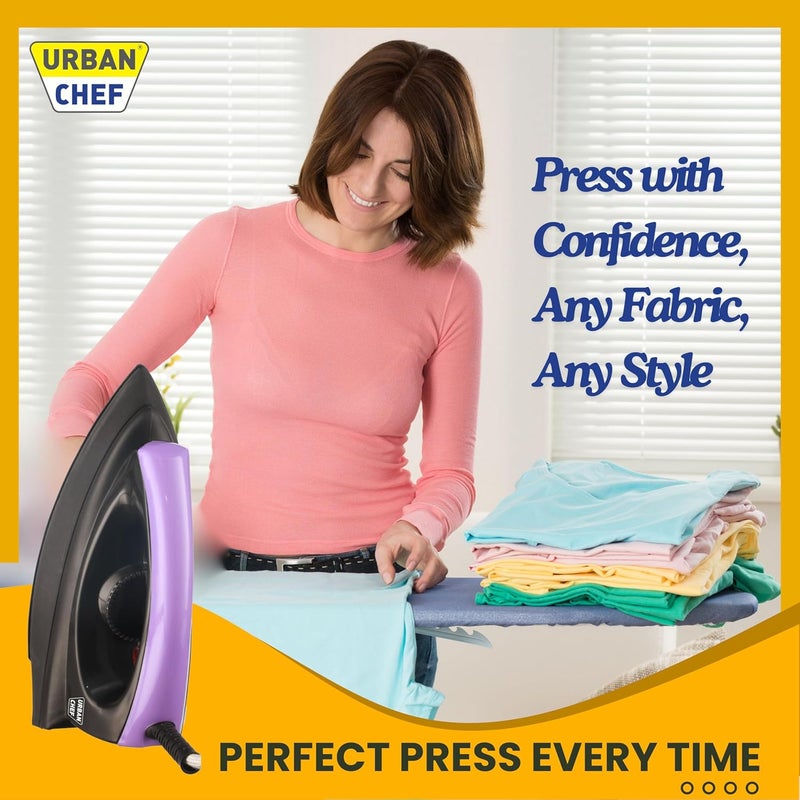 Urban Chef Ease Pro Iron Press 1 Year Warranty1000 Watt Iron Box Press Iron Electric IronDry IronIron for Clothes Press Light Weight NonStick Coated Heavy Sole Plate Violet Black - Image 2