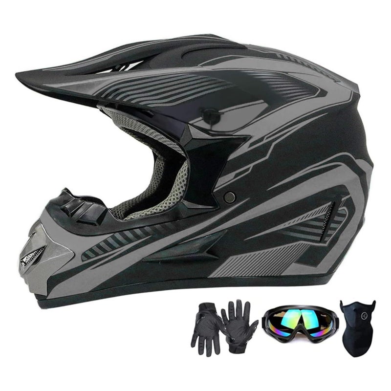 SanQing Motocross Helmet,Youth & Adult ATV Dirt Bike Motorcycle, Kids BMX 4-Wheeler Off-Road Mountain Bike Helmet,DOT Certified,W/Gloves Goggles Mask 4-Piece Set (Gray, Large) - Image 1