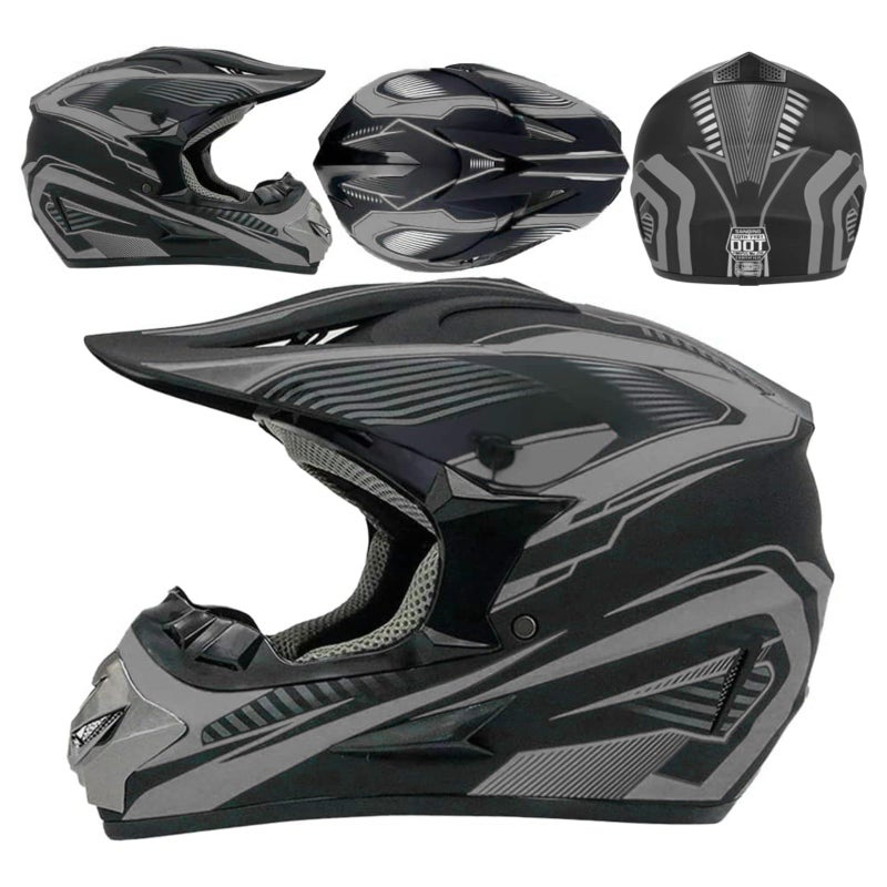 SanQing Motocross Helmet,Youth & Adult ATV Dirt Bike Motorcycle, Kids BMX 4-Wheeler Off-Road Mountain Bike Helmet,DOT Certified,W/Gloves Goggles Mask 4-Piece Set (Gray, Large) - Image 2