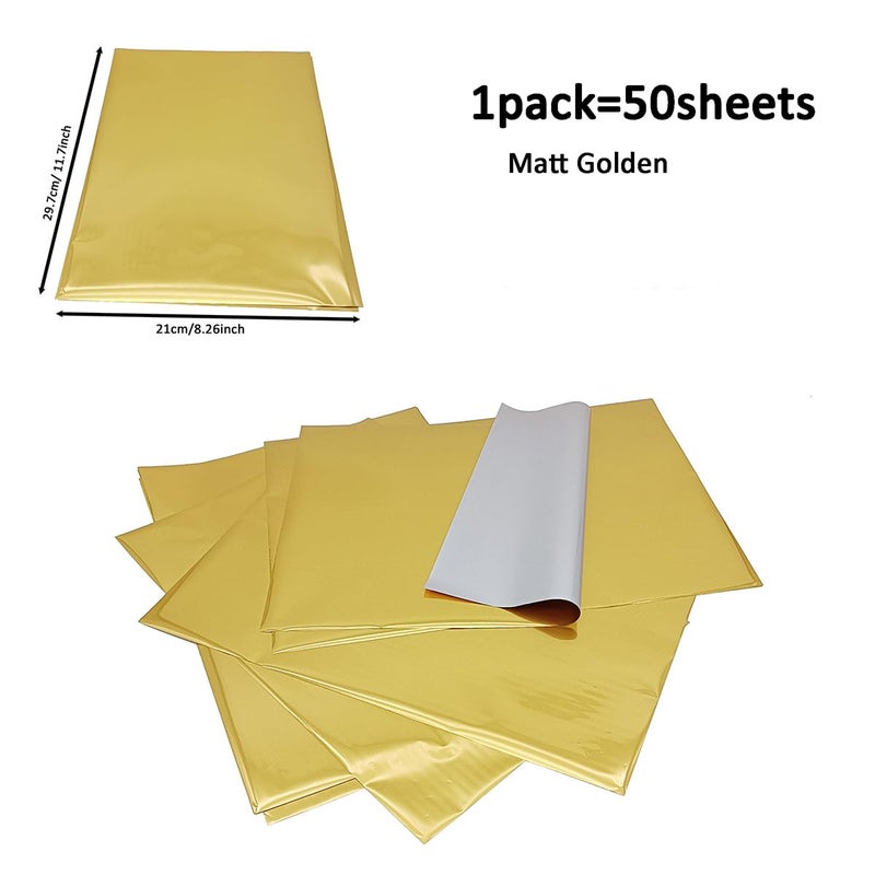 JBQUEEN 50 Sheets A4 Size Reactive Foil Transfer Foil Paper Use Laminator Laser Printer, Transfer Craft Foil for Handmade Craft Accessories (Matte Golden) - Image 2