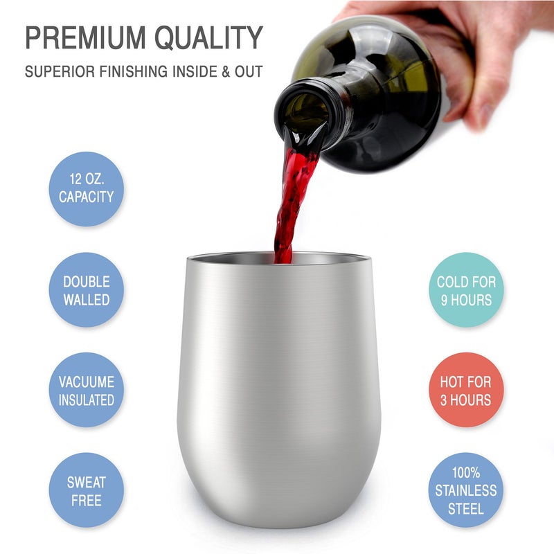 CHILLOUT LIFE Stainless Steel Wine Tumblers 2 Pack 12 oz - Double Wall Vacuum Insulated Wine Cups with Lids and Straws Set for Coffee  Wine  Cocktails (Stainless Steel) - Image 3