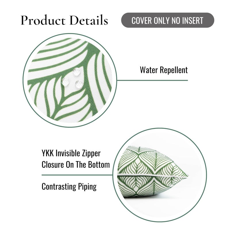 Hofdeco Premium Coastal Patio Indoor Outdoor Throw Pillow Cover Only, 20"x20" Water Repellent for Backyard, Couch, Green Print Geometric Leafs - Image 5